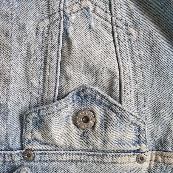 Size L 12 Designer Cropped Distressed Denim & Lace Jacket - Picture 5 of 15